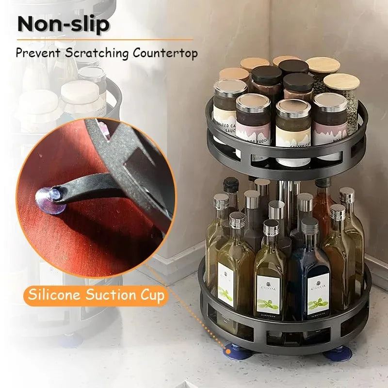 360°Rotation Spice Rack Organizer Jar Cans Non-Skid Storage Tray