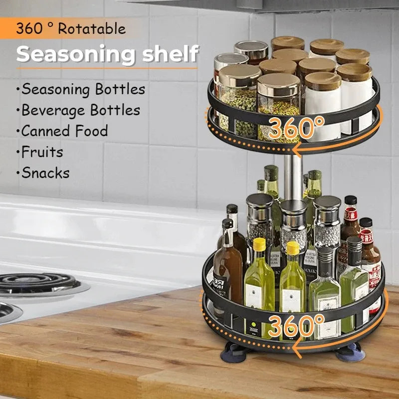 360°Rotation Spice Rack Organizer Jar Cans Non-Skid Storage Tray