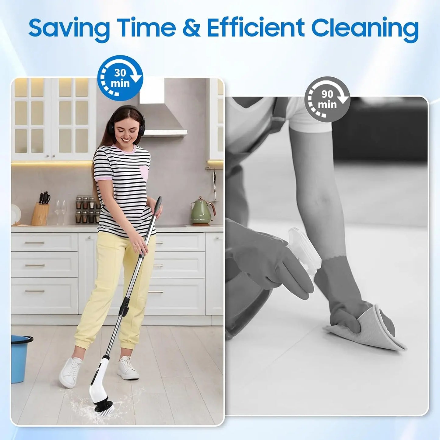 9-Head Cordless - 2-Speed Power Cleaner with Long Handle, Adjustable Speeds