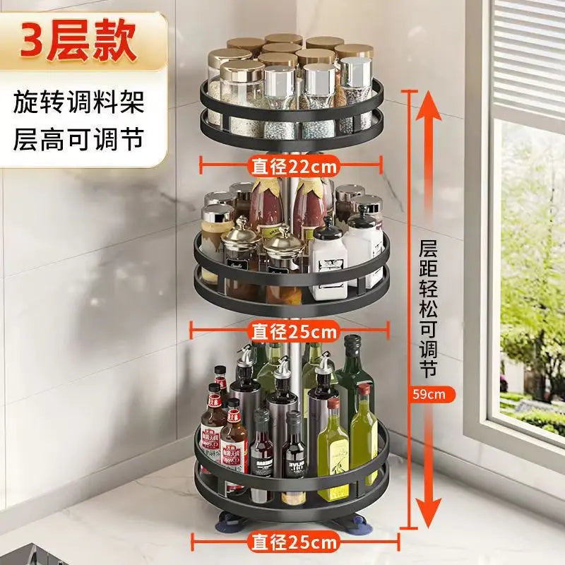 360°Rotation Spice Rack Organizer Jar Cans Non-Skid Storage Tray