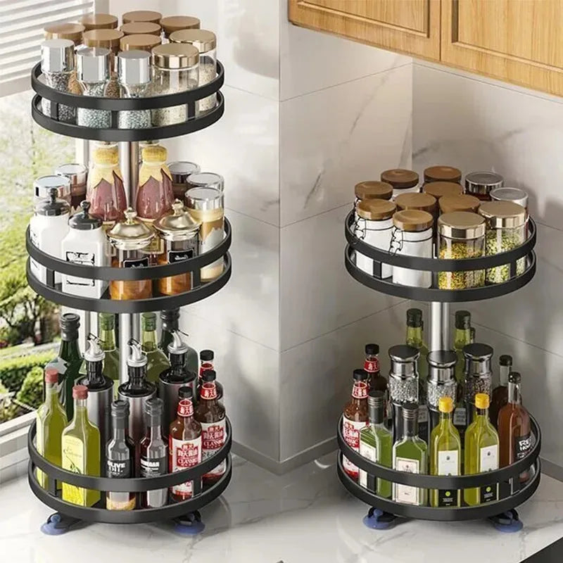 360°Rotation Spice Rack Organizer Jar Cans Non-Skid Storage Tray