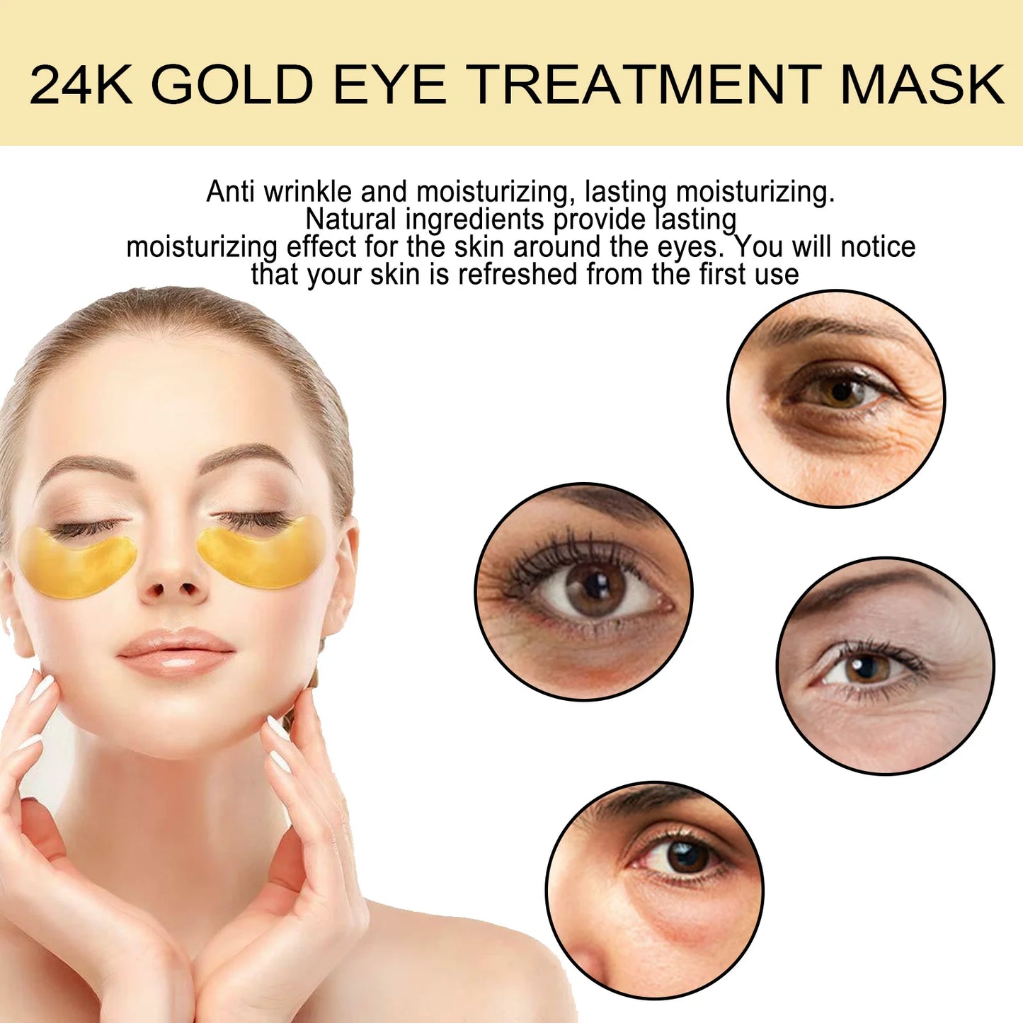60PCS 24K Gold Eye Mask Anti Dark Circles Removal Eyes Bags Moisturizing