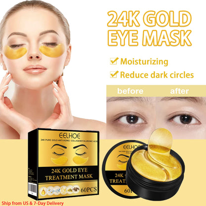 60PCS 24K Gold Eye Mask Anti Dark Circles Removal Eyes Bags Moisturizing