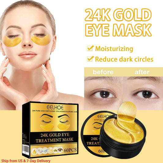 60PCS 24K Gold Eye Mask Anti Dark Circles Removal Eyes Bags Moisturizing