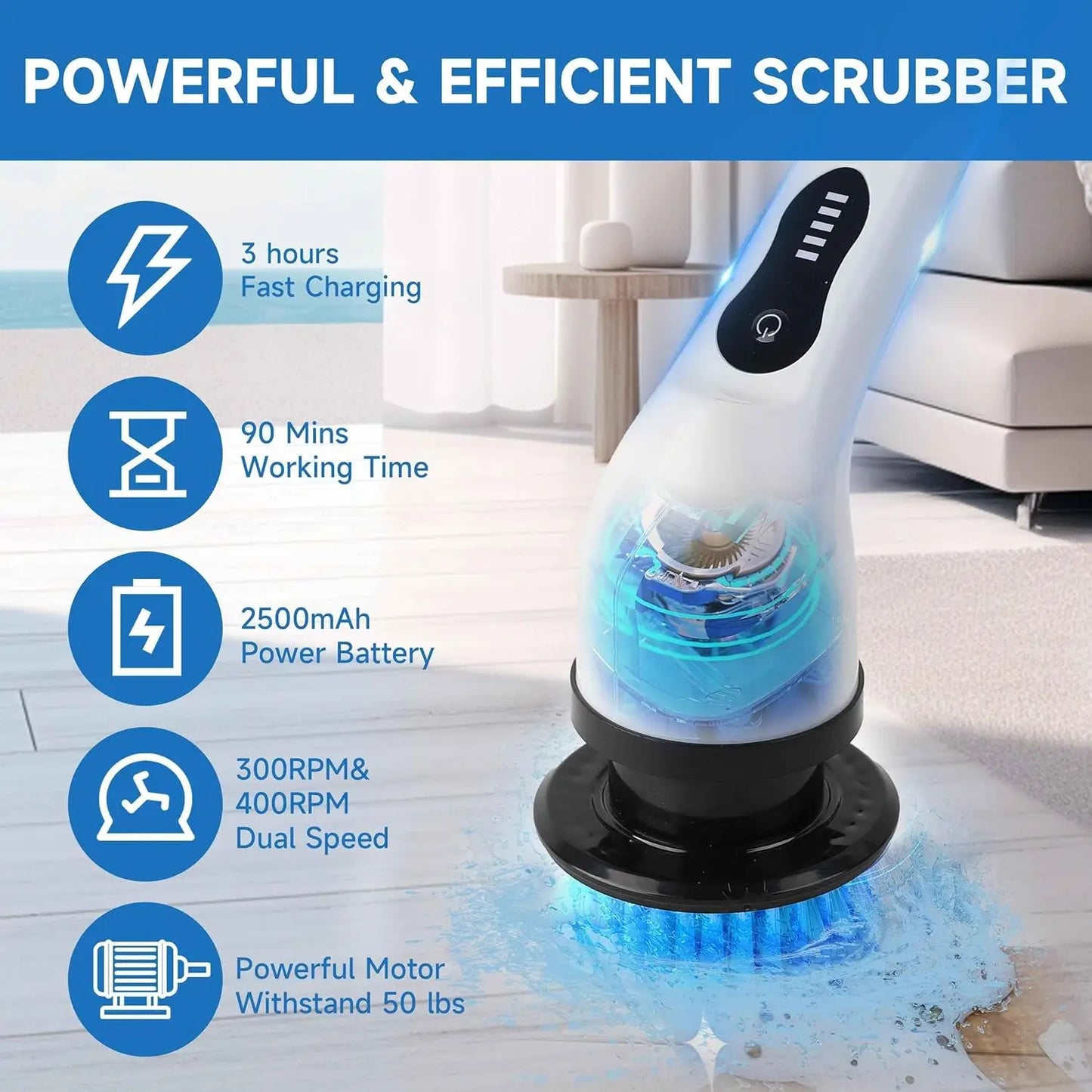 9-Head Cordless - 2-Speed Power Cleaner with Long Handle, Adjustable Speeds
