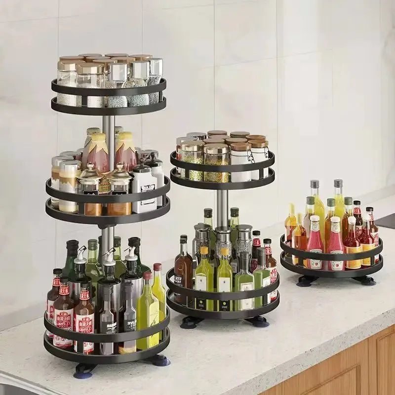 360°Rotation Spice Rack Organizer Jar Cans Non-Skid Storage Tray