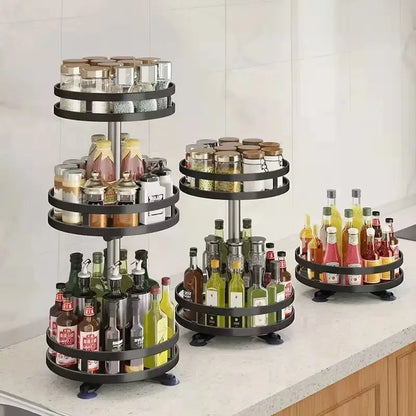 360°Rotation Spice Rack Organizer Jar Cans Non-Skid Storage Tray