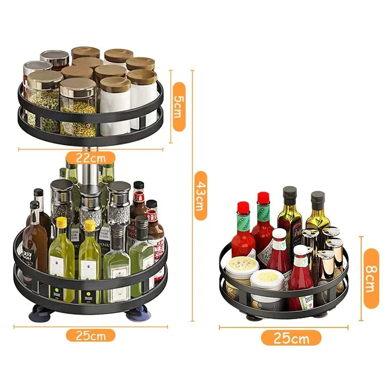 360°Rotation Spice Rack Organizer Jar Cans Non-Skid Storage Tray