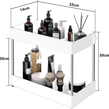 2 Tier Under Sink Organizer Sliding Cabinet Basket Organizer Storage Rack with Hooks