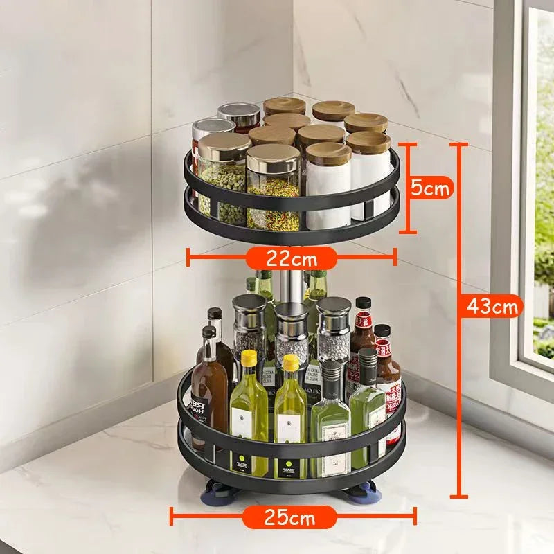 360°Rotation Spice Rack Organizer Jar Cans Non-Skid Storage Tray