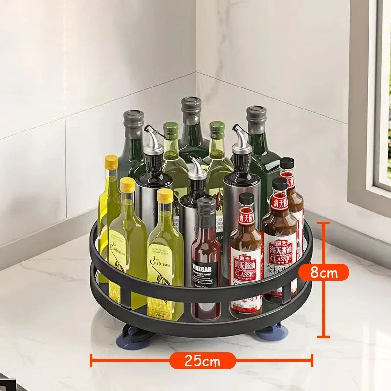 360°Rotation Spice Rack Organizer Jar Cans Non-Skid Storage Tray